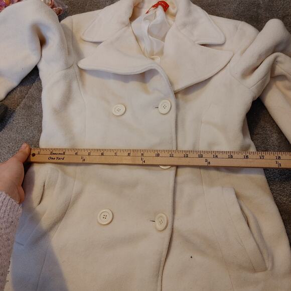 Anne Klein Size Small White Peacoat Wool Rayon Button Coat Pockets Classy - Picture 5 of 10